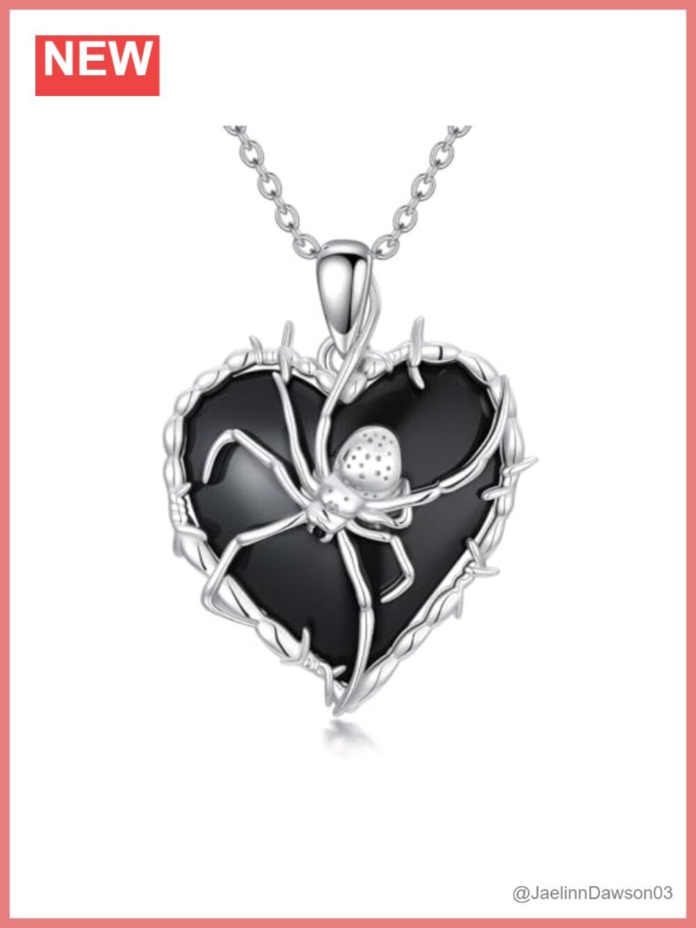 925 Sterling Silver Spider Necklace Natural Black Onyx Pendant Gothic Halloween